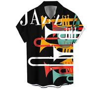 Lzzidou Men's Vintage 1950s Retro Rockabilly Style Short Sleeve Button Down Music Hawaiian Shirt