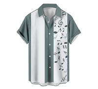 Lzzidou Men's Vintage 1950s Retro Rockabilly Style Short Sleeve Button Down Music Hawaiian Shirt