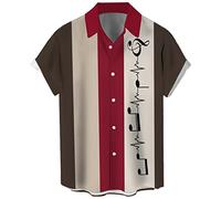 Lzzidou Men's Vintage 1950s Retro Rockabilly Style Short Sleeve Button Down Music Hawaiian Shirt