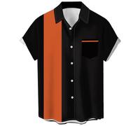 Lzzidou Men's Vintage 50s Bowling Shirt, Black and Orange, Medium