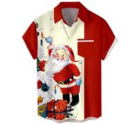 Lzzidou Men's Vintage Bowling Shirt 1950s Retro Rockabilly Style Short Sleeve Button Down Music Hawaiian Shirts, Christmas-santa, Medium