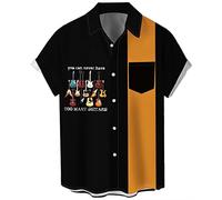 Lzzidou Men's Vintage Bowling Shirt 1950s Retro Rockabilly Style Short Sleeve Button Down Music Hawaiian Shirts, Guitar-many, Medium