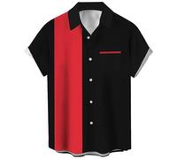 Lzzidou Men's Vintage Poker Bowling Shirt 1950s Retro Short Sleeve Button Down Hawaiian Shirts, Red and Black, XL