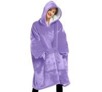 Lzzidou Oversized Blanket Hoodie for Women, Two Layers Cozy Flannel Sherpa Wearable Blanket Sweatshirt Adult, Purple, Adult