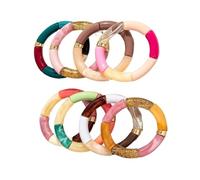 LZZYFPX 1 pcs Acrylic Design Style Chunky Bamboo Stackable Bracelet for WomenColorful Tube Beads Braceletes(Bracelet 13)