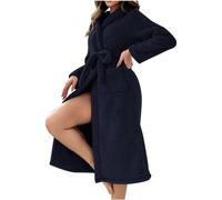 (M, 001* Navy) Womens Robes Hooded Fleece Robe Long Plush Soft Fluffy Fuzzy Bathrobe Belted Cozy Warm Lightweight Sherpa Shaggy Bathrobes for Women Winter Warm Sleep