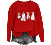(M, 005* Red) Halloween Sweatshirts for Women UK Ladies Tops Funny Graphic Oversized Pullover Sweatshirt Ghost Print Fall Shirts Loose Blouse Baggy Jumper Hoodie Tr
