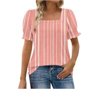 (M, 006* Pink) Womens Tops Puff Short Sleeve Tunic Tops Square Neck Summer Blouses Dressy Casual Loose T Shirts Floral Print Boho Shirts Elegant Flowy Blouses Going