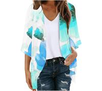(M, 017* Blue) Cardigans for Women UK Women's Floral Print 3/4 Sleeve Open Front Kimono Cardigan Loose Cover Ups Casual Tops Trendy Lightweight Chiffon Blouse Hawaii