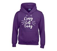M 12-14 (40") Purple Hoodie Crazy Cat Lady with White Print