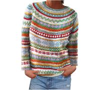 (M, 17* Light Blue) Ladies Jumpers UK Clearance Women's Sweaters Fall Winter Pullover Sweater Crew Neck Long Sleeve Vintage Knit Tops Holiday Party Ugly Sweatshirts Retro