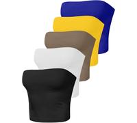 (M, 18* Khaki) Crop Tops for Women UK 1/2/3/4/5 PCS Sexy Tube Top Strapless Cropped Tank Tops Sleeveless Bandeau Top Summer Bustier Y2K Going Out Tops Party Night Cl