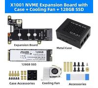 M 2 NVMe SSD Expansion Board X1001 Designed for Raspberry Pi 5 for High Performance and Large Storage Support (X1001+FAN+128GB)