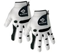 (M - 2 Pack, White) Bionic Mens StableGrip Leather Golf Gloves Orthopedic - LH