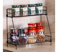 (M: 41.5cm*16cm*30cm) Free Standing 2 Tiers Spice Herb Jar Rack Holder Storage Organizer Counter Shelf Black