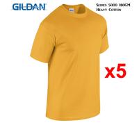 (M) 5 Packs Gildan T-SHIRT Blank Plain Basic Tee Men Heavy Cotton (Gold)