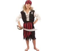 (M 7-9 years (120-130 cm)) Black and red corsair pirate costume for girls