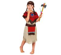 (M 7-9 years (120-130 cm)) Red and beige Indian costume for girls