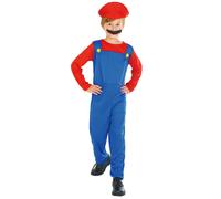 (M 7-9 years (120-130 cm)) Red and blue plumber costume for boys