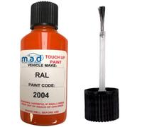 M.A.D MYLDAN AUTO DESIGN MAD PAINTS Touch Up Paint for RAL 2004 PURE ORANGE - 30ml Kit with Built-in Brush Repair Scratch Paint Kit