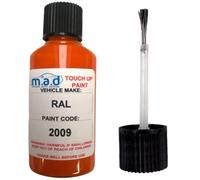 M.A.D MYLDAN AUTO DESIGN MAD PAINTS Touch Up Paint for RAL 2009 TRAFFIC ORANGE - 30ml Kit with Built-in Brush, Scratch Paint Kit