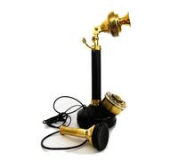 M A Handicraft Brass Candlestick Rotary Telephone - 14" Vintage-Style Wire Phone with Dial - Antique Look, 35 cm Decorative Collectible Landline Retro Phone