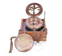 M A HANDICRFT Brass Sundial Compass with Wooden Box - Vintage Nautical Navigation Tool & Collectible Gift