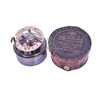 M A HANDICRFT Gilbert & Sons Nautical Antique Brass Drum Sundial Working Compass with Leather Case Maritime Directional Compass Anniversary, Couples, Romantic Message Gift