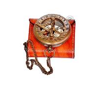 M A HANDICRFT Working Sundial Compass with Leather Case - Vintage Brass Nautical Pocket Compass - Accurate Outdoor Navigation Tool for Hiking, Camping, Sailing, Gift for Explorers & Collectors