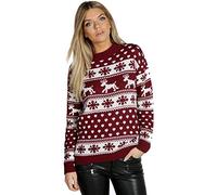 M&A PEAKS Adults Xmas Pullover Jumpers, Men Women Christmas Snowflake Knitted Pom Pom, Reindeer, Merry Christmas, 3D Printed Sweater, Soft Warm Winter Novelty Top UK Plus Size S to XL, (Wine - S-M)