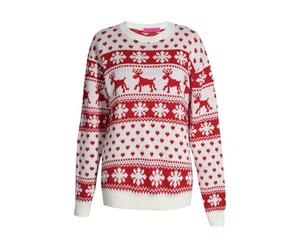 M&A PEAKS Adults Xmas Pullover Jumpers, Men Women Christmas Snowflake Knitted Pom Pom, Reindeer, Merry Christmas, 3D Printed Sweater, Soft Warm Winter Novelty Top UK Plus Size S to XL, (Cream - M-L)