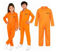 M&A PEAKS Kids Prisoner Costume, Children's Orange Convict Jumpsuit, Unisex Cops and Robbers Fancy Dress Outfit, Halloween Role Play Party Costume for Boys and Girls, Ages 4-13 Years