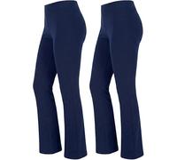 M&A PEAKS Ladies Elasticated Waist Bootcut Work Trousers, Stretch Pull On Pants for Women High Rise Office Uniform Smart Formal Yoga Comfort Workwear Dailywear Nurse Trousers, Navy (Pack of 2) - 14