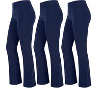 M&A PEAKS Ladies Elasticated Waist Bootcut Work Trousers, Stretch Pull On Pants for Women High Rise Office Uniform Smart Formal Yoga Comfort Workwear Dailywear Nurse Trousers, Navy (Pack of 3) - 14