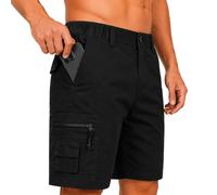 M&A PEAKS Mens Cargo Shorts Lightweight Cotton Summer Shorts for Men Elasticated Drawstring Waist Casual Hiking Golf Work Walking Outdoor Multi Pocket Black Shorts UK M to 5XL, (M)