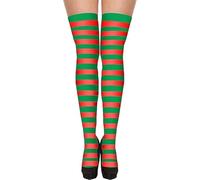 M&A PEAKS Over Knee Thigh High Socks For Women, Christmas Red Green Stripe Fancy Dress Stocking Mrs Claus Costume Accessory For Ladies Girls