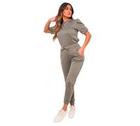 M&A PEAKS Womens 2 Piece Tracksuit Set, Ladies Casual Summer Ruched Short Sleeve Crew Neck Top with Drawstring Jogger Trousers and Pockets Co Ord Sets Loungewear Outfit UK Size S TO XXL, Khaki - M-L