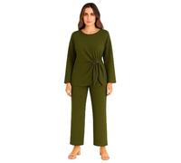 M&A PEAKS Womens Ribbed Knit 2 Piece Lounge Set, Ladies Casual Plain Crew Neck Long Sleeve Side Tie Knot Top & Wide Leg Trousers Co Ord Outfit Tracksuit for Women UK Plus Size 8-22