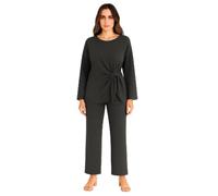 M&A PEAKS Womens Ribbed Knit 2 Piece Lounge Set, Ladies Casual Plain Crew Neck Long Sleeve Side Tie Knot Top & Wide Leg Trousers Co Ord Outfit Tracksuit for Women UK Plus Size 8-22