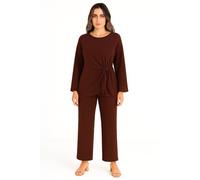 M&A PEAKS Womens Ribbed Knit 2 Piece Lounge Set, Ladies Casual Plain Crew Neck Long Sleeve Side Tie Knot Top & Wide Leg Trousers Co Ord Outfit Tracksuit for Women UK Plus Size 8-22