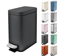 M-Aimee 1.3 Gallon Slim Small Trash Can with Lid Soft Close, Stainless Steel Garbage Can for Bathroom Bedroom Office, Rectangular Step Trash Bin with Removable Inner Waste Basket (Black)