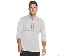 (M, Alloy/White) Skechers Mens 2021 On The Road Mock Neck Heathered 1/4 Zip Midlayer Sweater