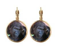 m Animal Chimpanzee Gold Clip On Drop Earrings Non Piercing Dangle Jewelry