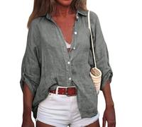 (M, as the picture) Women's Summer Cotton Linen Solid Color Seven-Point Sleeve Shirt V-Neck Loose Shirt