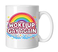 M.ASH SUPPLY Woke Up Gay Again Funny Novelty Mug, Premium 11oz Glossy White Coffee Cup, Double-Sided Print, Dishwasher & Microwave Safe - Unique Funny LGBTQ+ Gay Pride Gift