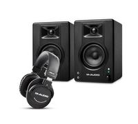 M-AUDIO BX3 Pair Bluetooth Studio Monitors Bundle with Headphones for Studio Recording, Music Production, Podcasting, Streaming