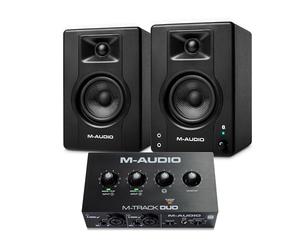 M-AUDIO BX4 Pair Bluetooth Studio Monitors Bundle with Dual XLR Audio Interface for Studio Recording, Music Production, Podcasting, Streaming
