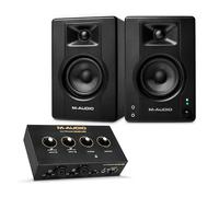 M-AUDIO BX4 Pair Bluetooth Studio Monitors Bundle with Dual XLR HD Audio Interface for Studio Recording, Music Production, Podcasting, Streaming