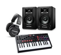 M-AUDIO Oxygen Pro Mini MIDI Controller Bundle with BX3 Pair Studio Monitors and Headphones for Studio Recording, Music Production, Podcasting, Streaming