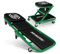 M-AUTO 40-Inch Folding Creeper Rolling Seat, All-in-One Adjustable Roller Garage Chair, Lay Down or Sit, 330LBS Capacity Under Car Roller Creeper with 6 Swivel Casters, Green